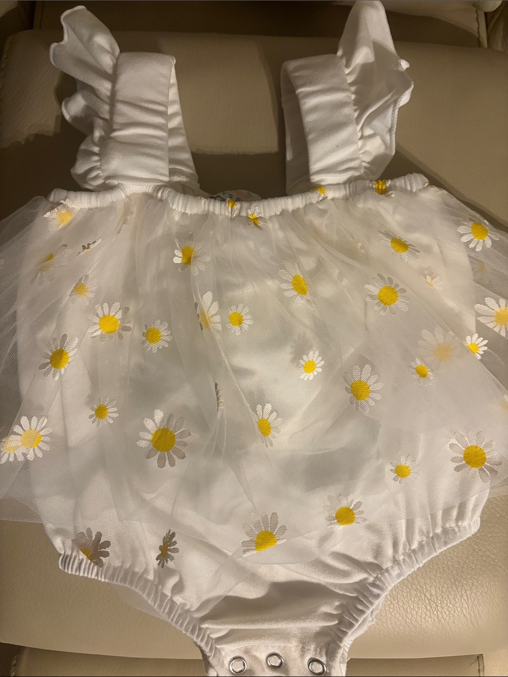 White Daisy Ruffle Baby One-Piece Bodysuit